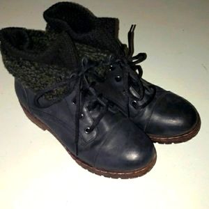 Coolway Bring/Betta Leather Knit Sweater Cuff Ankle Boots Womens